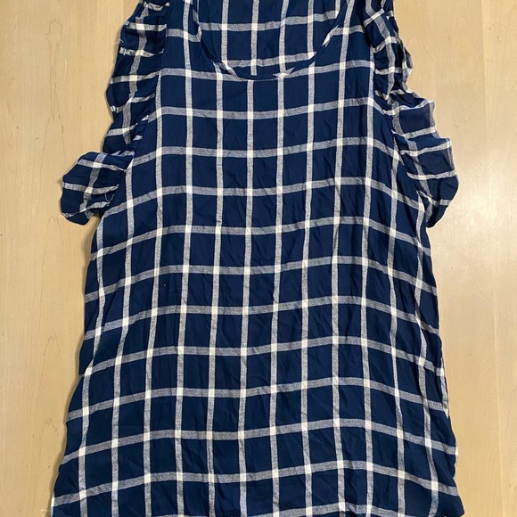 Glam Apparel Blue Shift Shirt Dress with Ruffled Arms - M - Picture 2 of 5